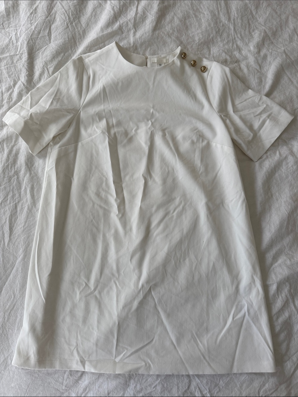 H&M White Mini Dress with Gold Buttons
